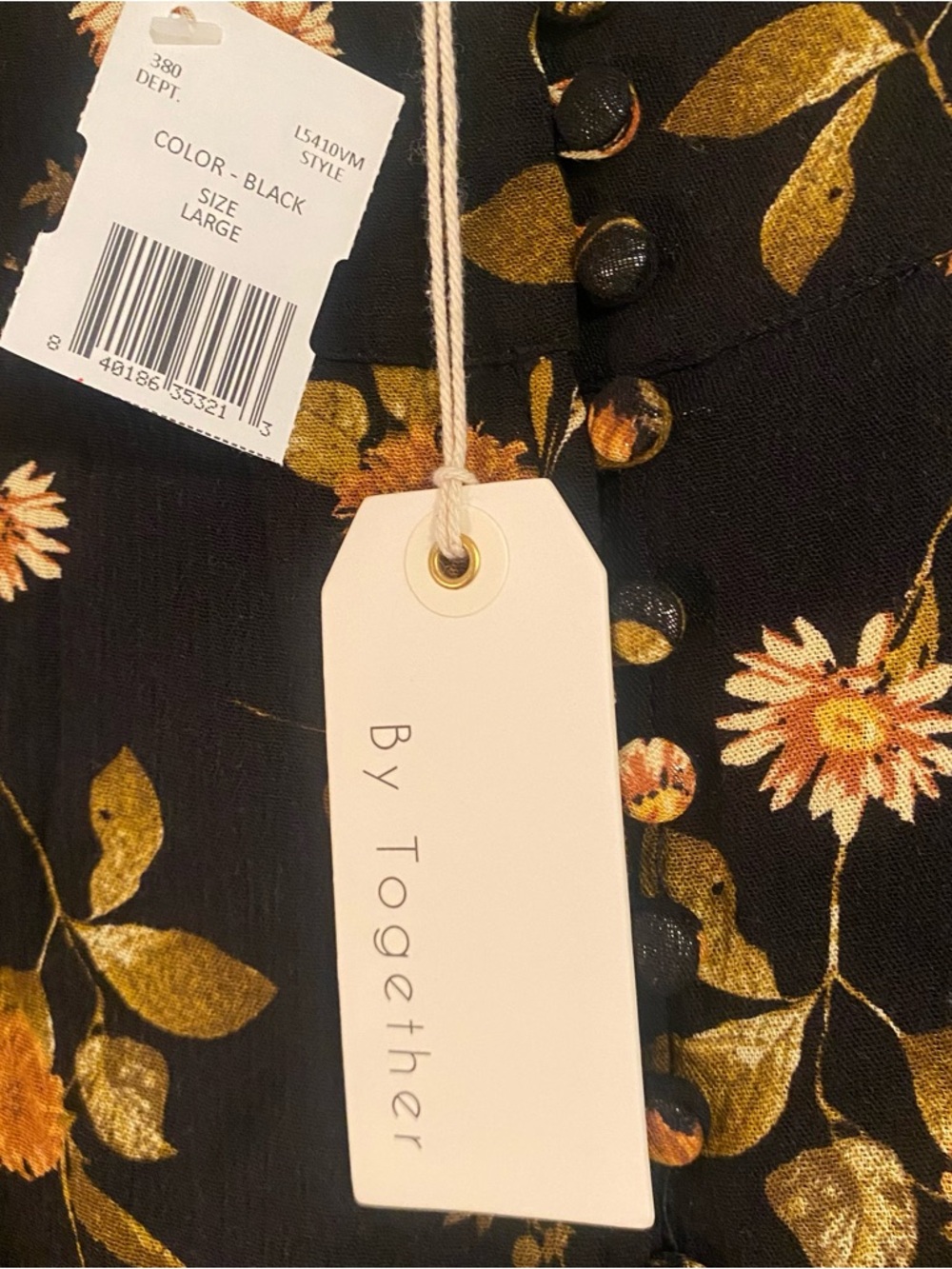 NWT By Together Maxi Skirt Black/Orange Floral Button Front Slit Womens L Boho - Picture 3 of 7